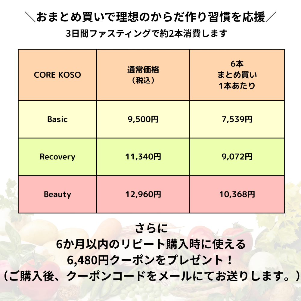 CORE KOSO シリーズ 6本セット 【おまとめ購入】20％OFF 次回使える割引クーポン付き